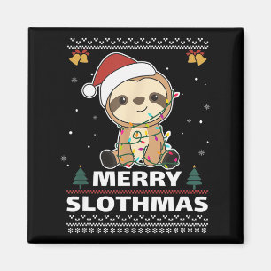 Merry Slothmas Funny Sloth Christmas Pun Magnet