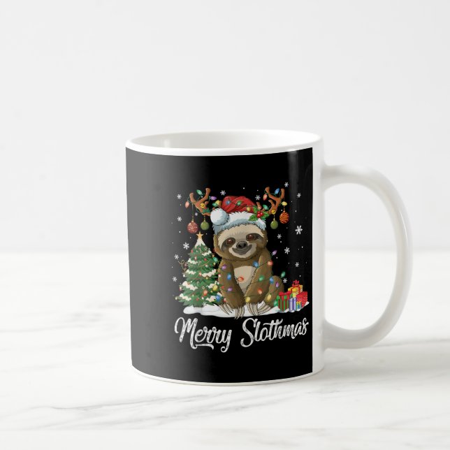 Merry Slothmas Funny Sloth Christmas Tree Lights X Coffee Mug (Right)