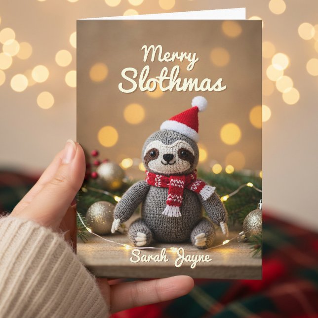 Merry Slothmas Knitted Sloth Christmas Card (Tis the Season to be a Sloth. Send your Merry Slothmas cards soon!)