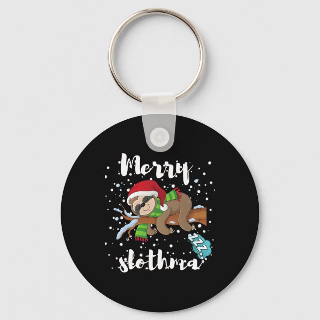 Merry Slothmas  Lazy Sloth Lover Xmas Christmas Fa Key Ring (Front)