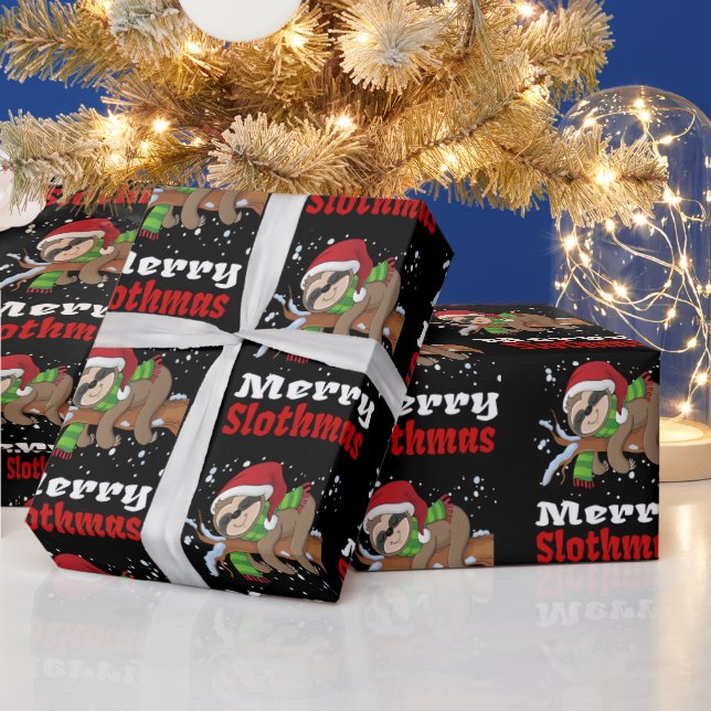 Merry Slothmas Pattern Funny Christmas Wrapping Pa Paper (Holidays)