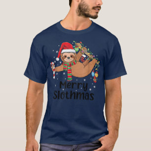 Merry Slothmas Santa Hat Christmas Lights Sloth Xm T-Shirt