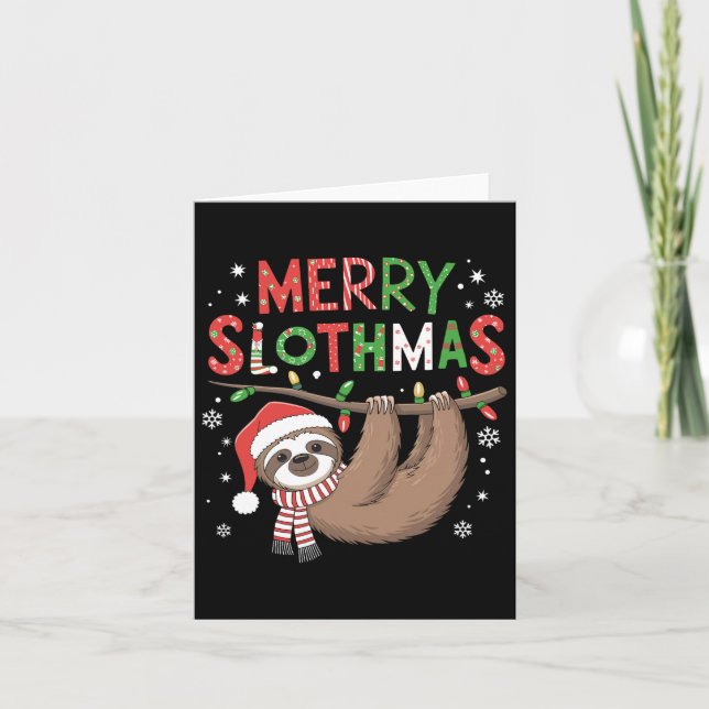 Merry Slothmas Santa Hat Pyjamas Sloth Lover Girls Card (Front)
