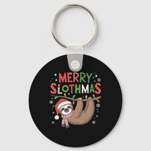 Merry Slothmas Santa Hat Pyjamas Sloth Lover Girls Key Ring