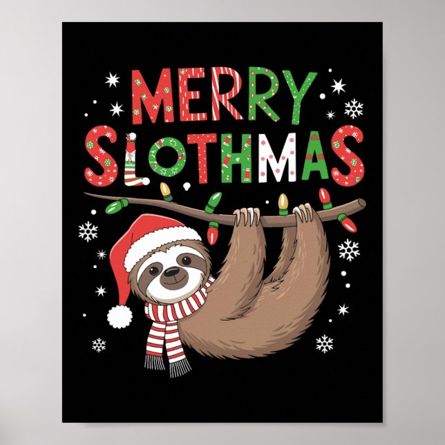 Merry Slothmas Santa Hat Pyjamas Sloth Lover Girls Poster (Front)