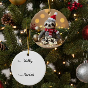 Merry Slothmas Santa Sloth Personalised Ceramic Ornament