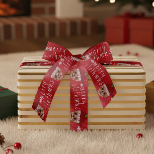 Merry Slothmas Santa Sloth Red Christmas Ribbon Satin Ribbon