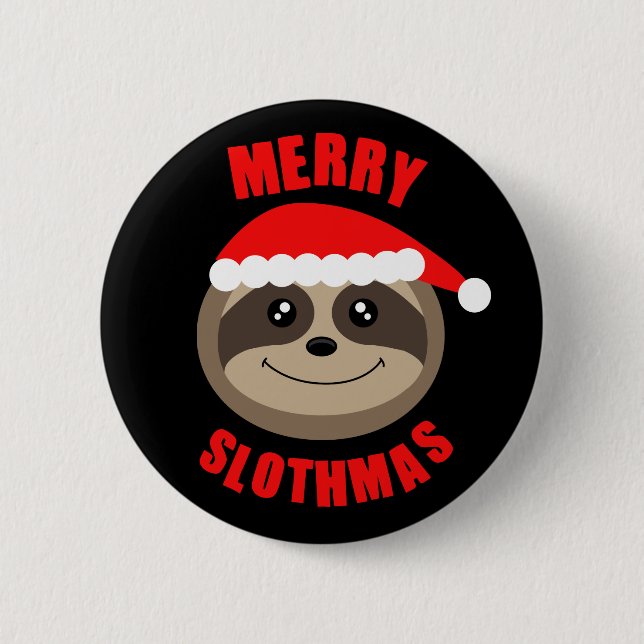 Merry Slothmas Sloth Christmas Badge Button Pin (Front)
