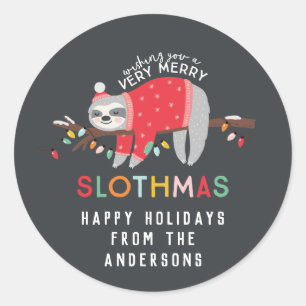 Merry slothmas sloth Christmas Classic Round Sticker