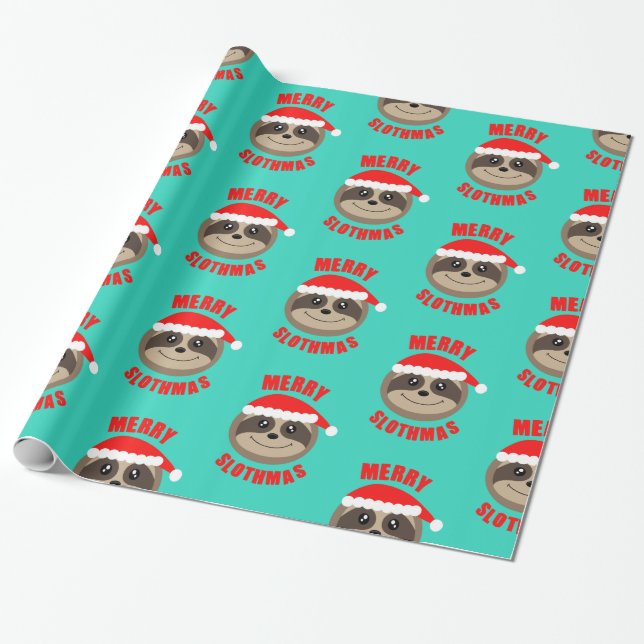 Merry Slothmas Sloth Christmas Xmas Wrappin Paper (Unrolled)