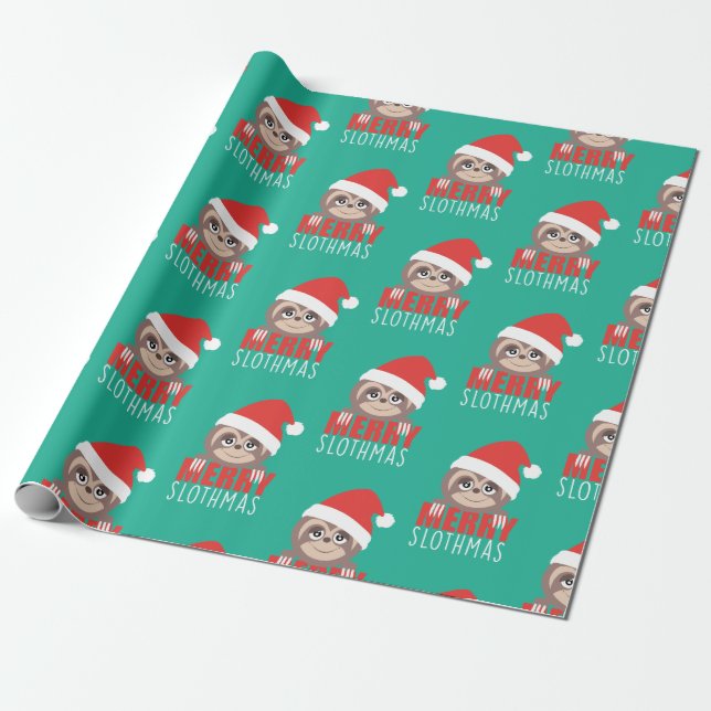 Merry Slothmas Sloth Cute Xmas Christmas Wrapping Wrapping Paper (Unrolled)