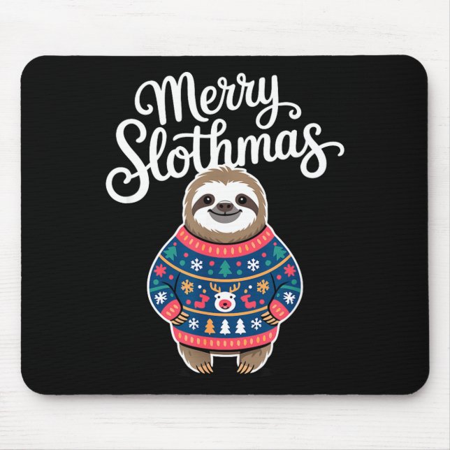 Merry Slothmas Sweater Funny Sloth Christmas Pajam Mouse Pad (Front)