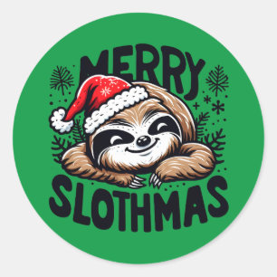 Merry Slothmas! Vector Festive Christmas Sloth Classic Round Sticker