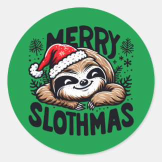 Merry Slothmas! Vector Festive Christmas Sloth Classic Round Sticker