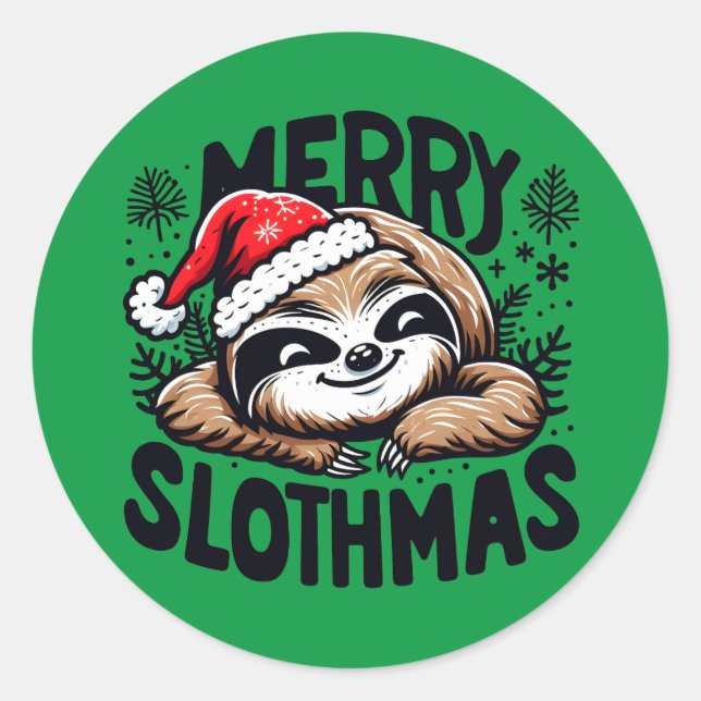 Merry Slothmas! Vector Festive Christmas Sloth Classic Round Sticker (Front)