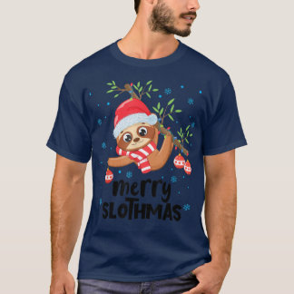 Merry Slothmas Xmas Sloth Santa Sloth Funny Christ T-Shirt