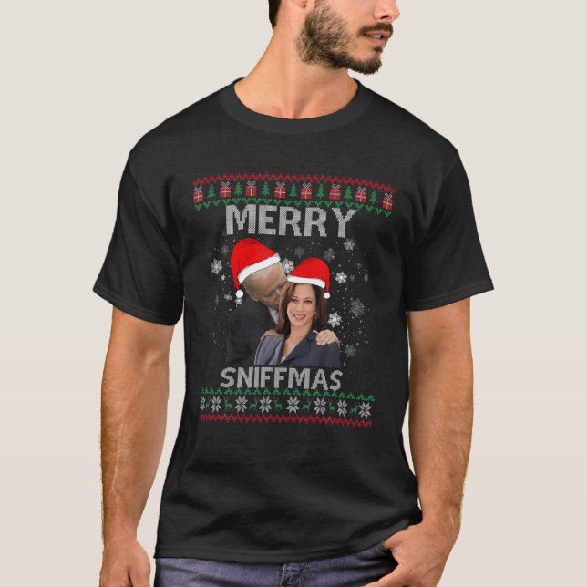 Merry Sniffmas Christmas Anti Biden Kamala Ugly Xm T-Shirt (Front)