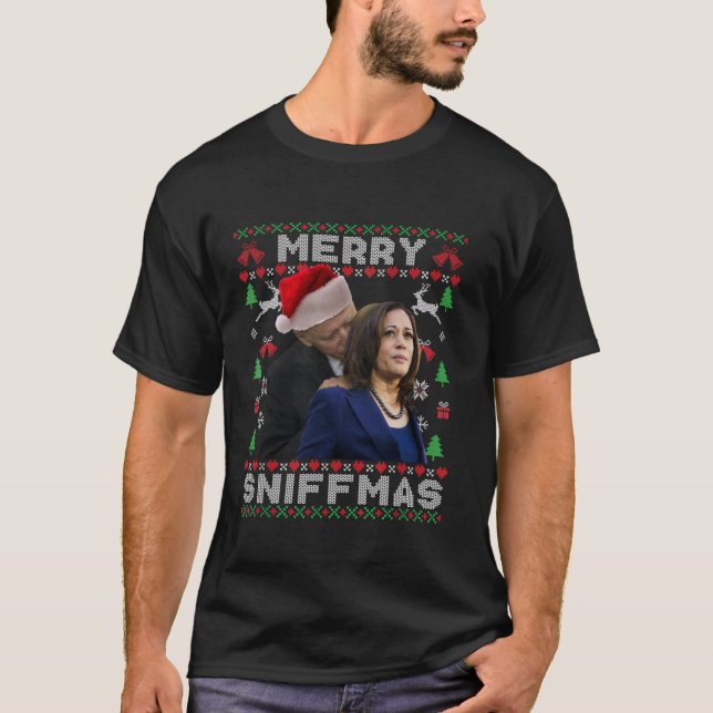Merry Sniffmas Christmas Anti Biden Ugly Christmas T-Shirt (Front)