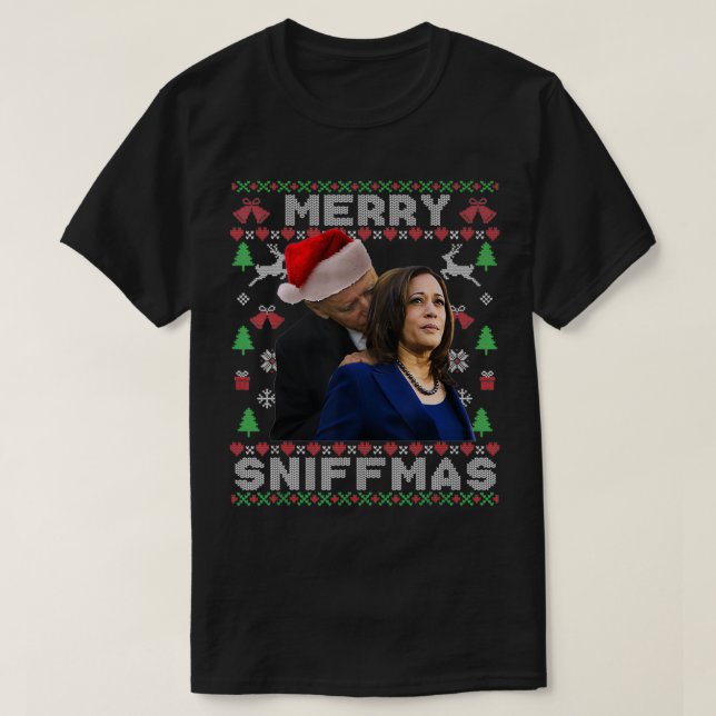 Merry Sniffmas Christmas Anti Biden Ugly Christmas T-Shirt (Design Front)