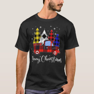 Merry Snow Christmas Buffalo Tree Truck background T-Shirt