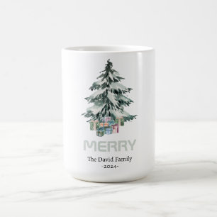Merry Snow Watercolor Pine Christmas Tree Gifts Coffee Mug