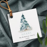 Merry Snow Watercolor Pine Christmas Tree Gifts Favour Tags<br><div class="desc">If you need any further customisation please feel free to message me on yellowfebstudio@gmail.com.</div>