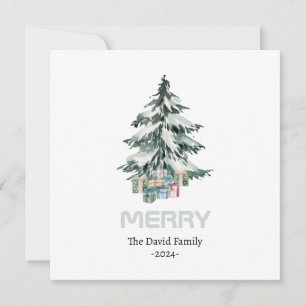 Merry Snow Watercolor Pine Christmas Tree Gifts Invitation