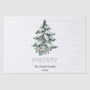 Merry Snow Watercolor Pine Christmas Tree Gifts Tissue Paper
