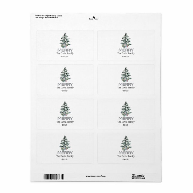 Merry Snow Watercolor Pine xmas botanical Tree (Full Sheet)