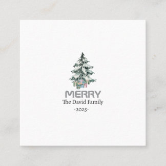 Merry Snow Watercolor Pine xmas botanical Tree Calling Card