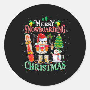 Merry Snowboarding Christmas Santa Hat Costume Sno Classic Round Sticker