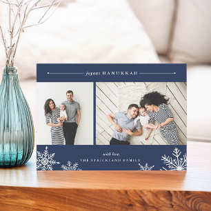 Merry Snowflake Hanukkah Photo Card Navy