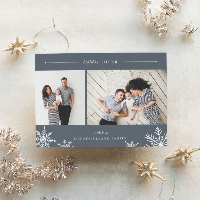 Merry Snowflake Holiday Photo Card | Grey (Creator Uploaded)