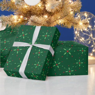 Merry Snowflake Magic Elegant Dark Green Seamless Wrapping Paper