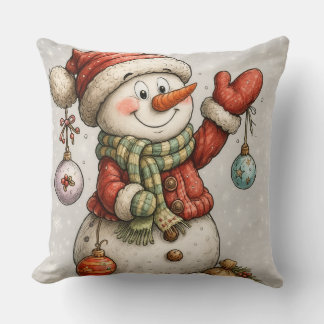 Merry snowman with Christmas balls Cushion