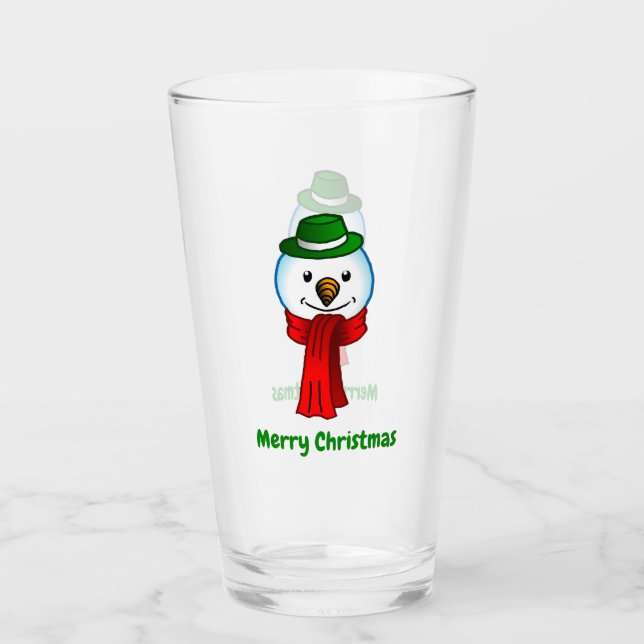 Merry Snowman with his Red Scarf Glass (Front)