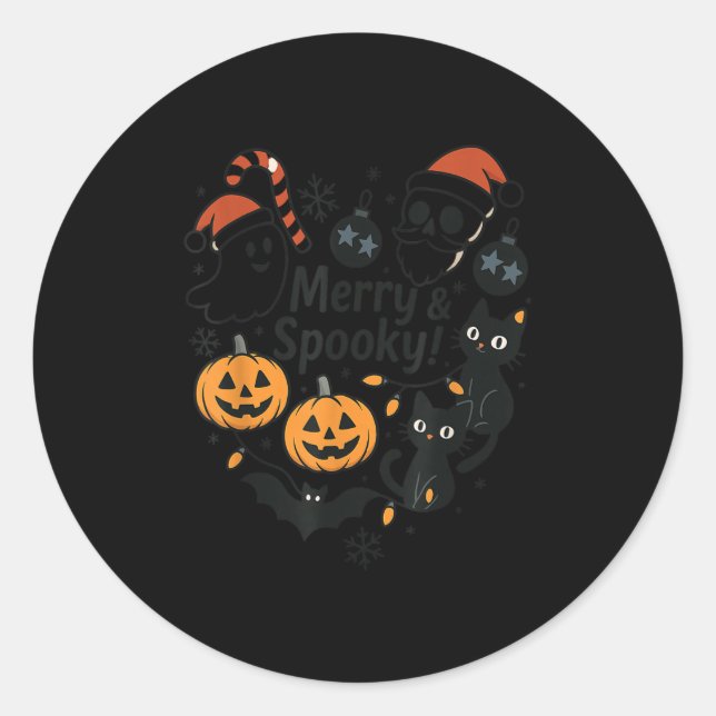 Merry Soky Halloween Christmas Cute Cats Pumpkins  Classic Round Sticker (Front)