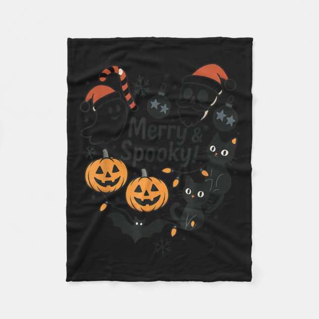 Merry Soky Halloween Christmas Cute Cats Pumpkins  Fleece Blanket (Front)