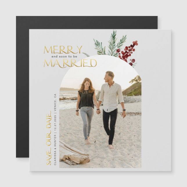 Merry Soon To Be Married Christmas Save The Date Magnetic Invitation (Front/Back)