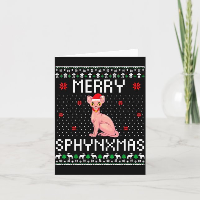 Merry Sphynxmas Sphynx Cat Lover Christmas Ugly Me Card (Front)