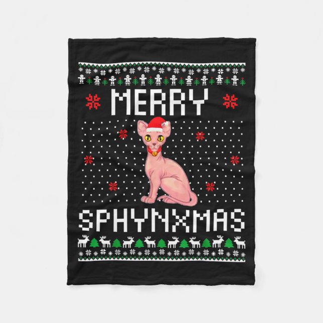 Merry Sphynxmas Sphynx Cat Lover Christmas Ugly Me Fleece Blanket (Front)