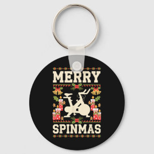Merry Spinmas Spin-bike Ugly Christmas Xmas Party Key Ring