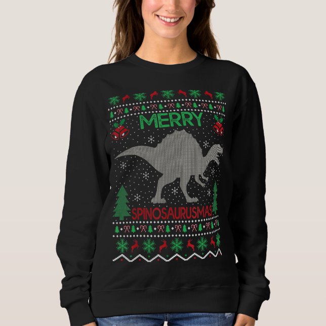 Merry Spinosaurus Xmas Ugly Spinosaurus Christmas Sweatshirt (Front)