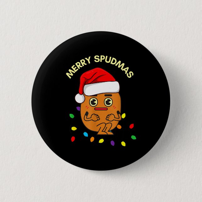 Merry Spudmas Funny Tato Santa Holiday Lights Chri 6 Cm Round Badge (Front)