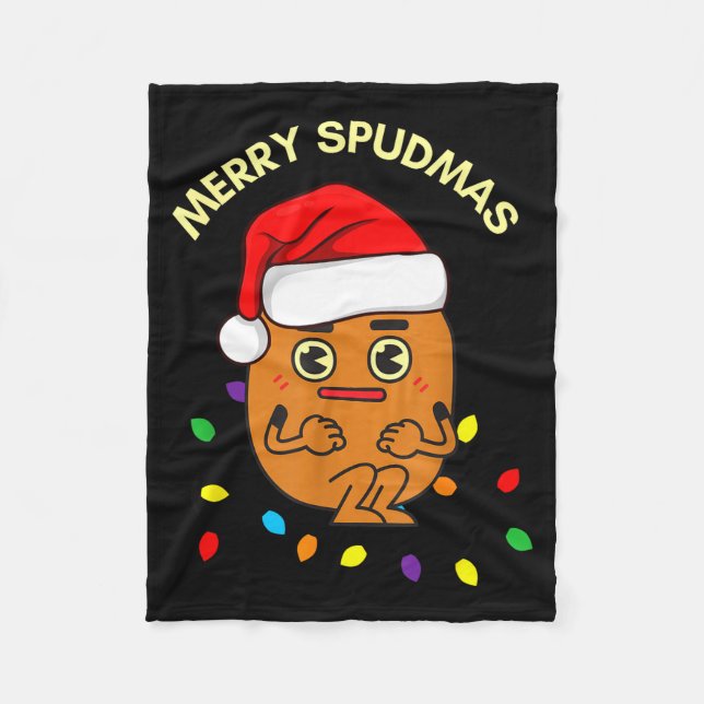 Merry Spudmas Funny Tato Santa Holiday Lights Chri Fleece Blanket (Front)