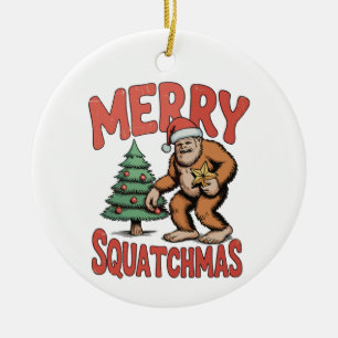 Merry Squatchmas Bigfoot Sasquatch Christmas Tree Ceramic Ornament