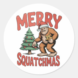 Merry Squatchmas Bigfoot Sasquatch Christmas Tree Classic Round Sticker