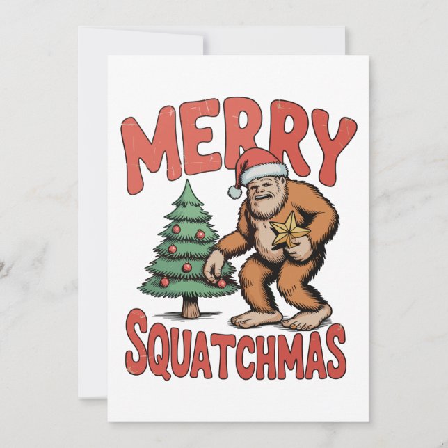 Merry Squatchmas Bigfoot Sasquatch Christmas Tree Holiday Card (Front)