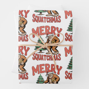 Merry Squatchmas Bigfoot Sasquatch Christmas Tree Wrapping Paper Sheet
