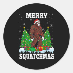 Merry Squatchmas Christmas Tree Santa Bigfoot Sasq Classic Round Sticker